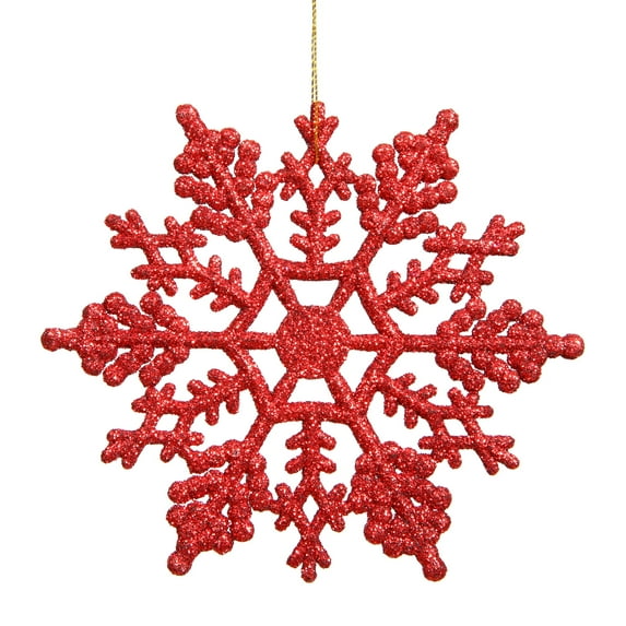 Vickerman 4" Red Glitter Snowflake Christmas Ornament, 24 per Box