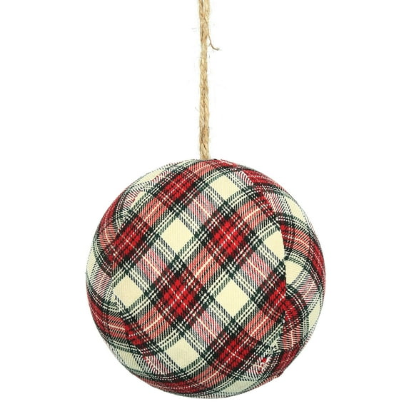Vickerman 4" Red and White Fabric Plaid Ball Ornament, 4 per box