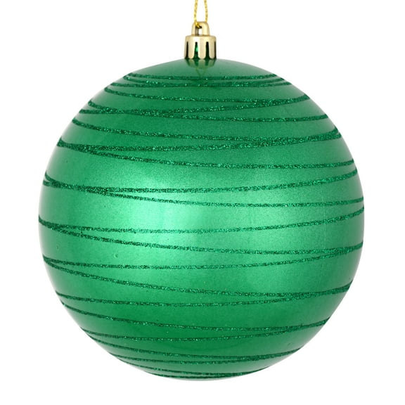 Vickerman 4" Seafoam Green Candy Finish Ball Ornament with Glitter Lines, 4 per Bag