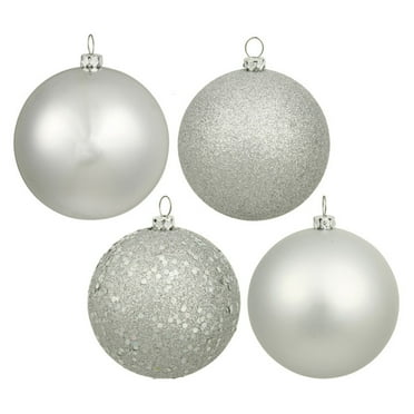 Vickerman 4" Silver 4-Finish Ball Ornament Assortment, 12 per Box
