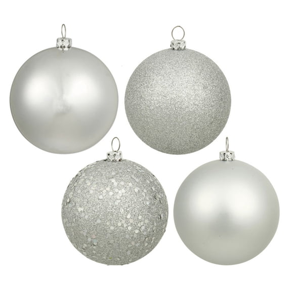Vickerman 4" Silver 4-Finish Ball Ornament Assortment, 12 per Box