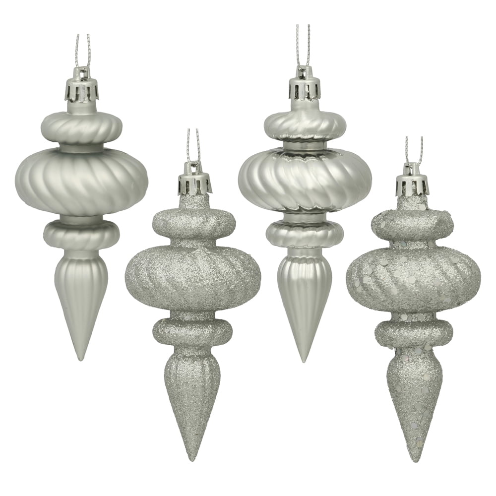 Silver Shatterproof Plastic Finial Christmas Ornaments Set