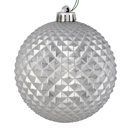 Vickerman 4" Silver Durian Glitter Ball Ornament, 6 per Bag
