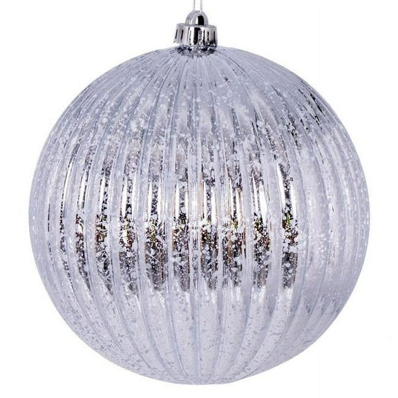 Vickerman 4" Silver Shiny Lined Mercury Ball Ornament, 6 per bag.