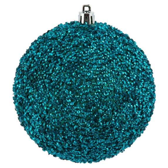 Vickerman 4" Teal Beaded Ball Ornament, 6 per Bag