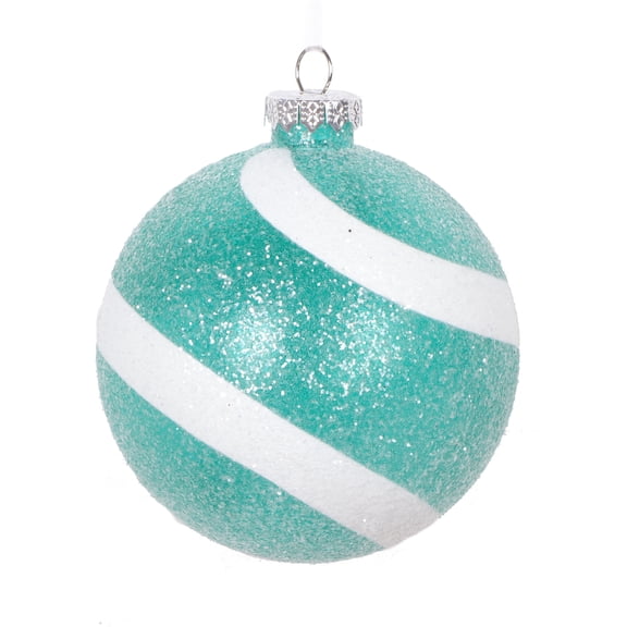Vickerman 4" Teal and White Swirl Sugar Glitter Ball Ornament, 4 per bag.