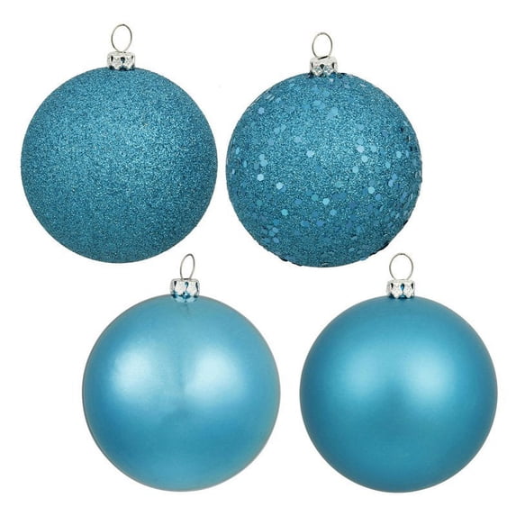 Vickerman 4" Turquoise 4-Finish Ball Ornament Assortment, 12 per Box