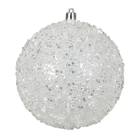 Vickerman 4" White Glitter Hail Ball Ornament, 6 per Bag