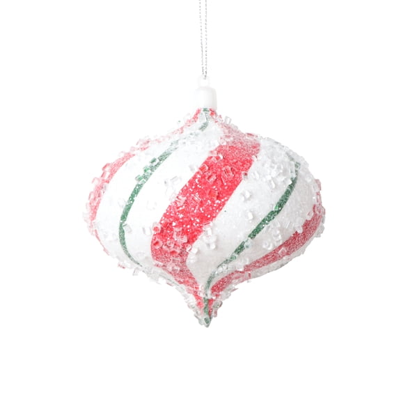 Vickerman 4" White Red Green Swirl Onion Ornament, 3 per bag.