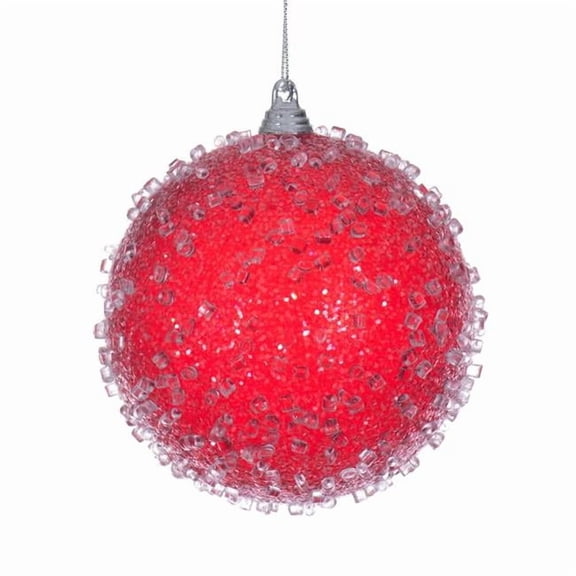 Vickerman MT253603W 4 in. Red Icy Sugar Ball Ornament - 3 per Bag