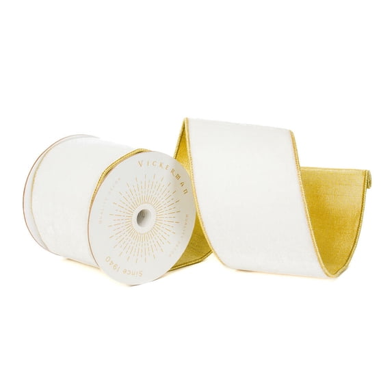 4"x10yd Ivory Shiny Velvet Gold Trim
