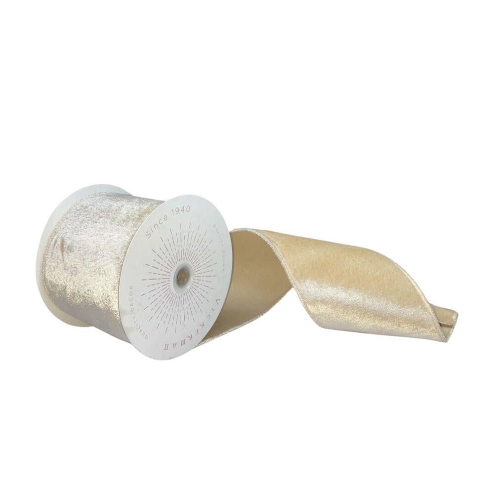 Vickerman QTX17835 4 in. x 10 yards Plush Champagne Velvet Ribbon, Champagne