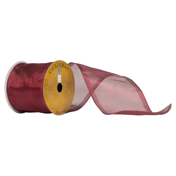 Vickerman 4" x 10 Yards Burgundy Shiny Wired Christmas Ribbon