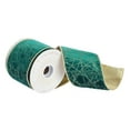 thumbnail image 1 of Vickerman 4" x 10 Yards Dark Green/Gold Lines Wired Edge Christmas Ribbon., 1 of 4