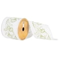 thumbnail image 1 of Vickerman 4" x 10yd White Ribbon with Green Embroidered Flower Pattern, 1 of 1