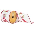 thumbnail image 1 of Vickerman 4" x 10yd White Ribbon with Red Embroidered Joy and Holly Berry with Red Edge, 1 of 1