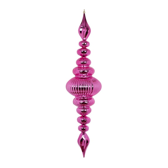 Vickerman 41" Mauve Shiny Finial. This large ornament is an eye catching addition to any holiday decorating project. It features a metal hook for hanging. Made with shatterproof plastic.
