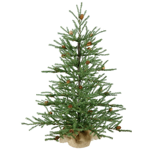 Vickerman 42" Caramel Pine Artificial Christmas Tree Unlit, Seasonal Indoor Home Decor with Decorative Burlap Base