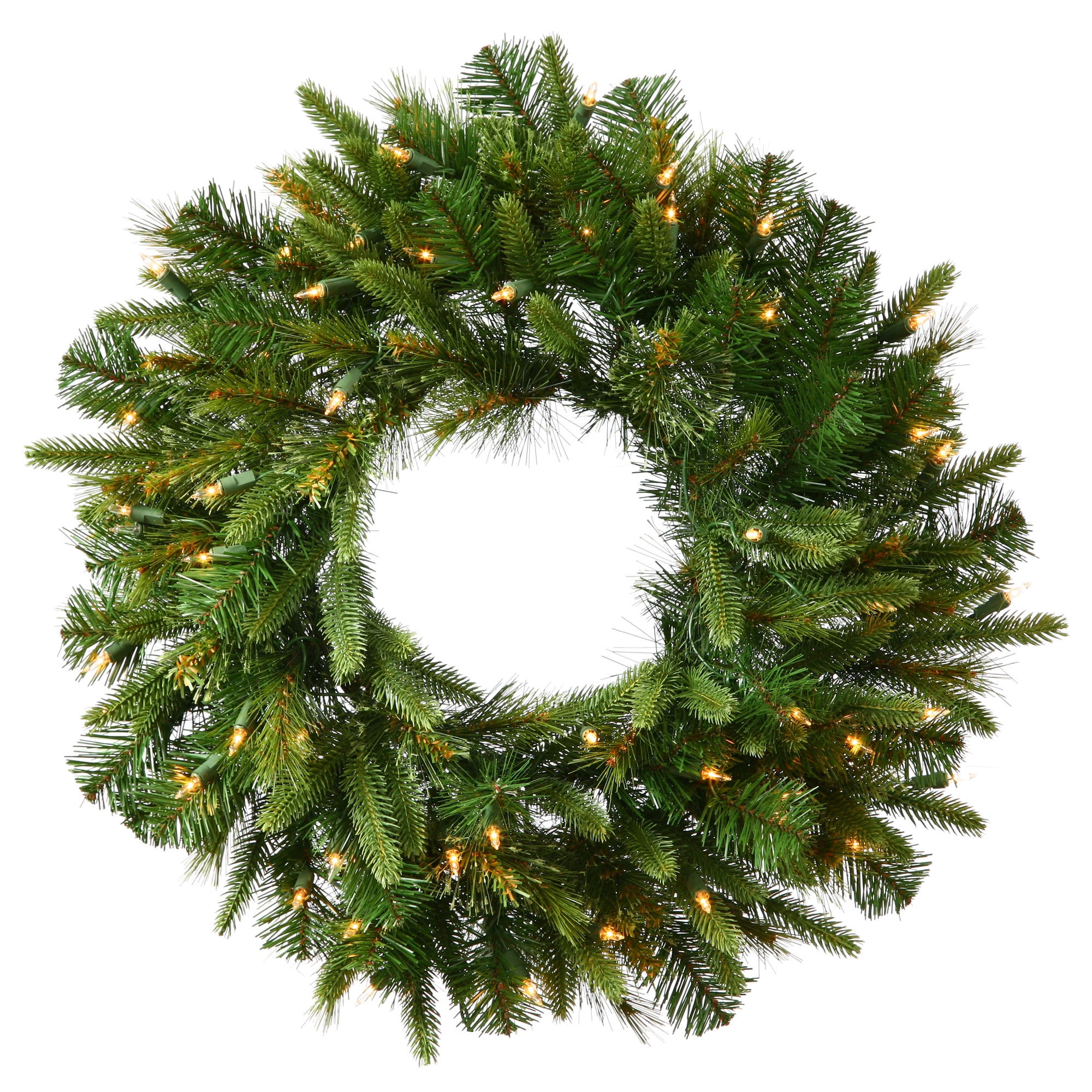 Warm White Pre-Lit Pine Artificial Christmas Wreath with Ribbon