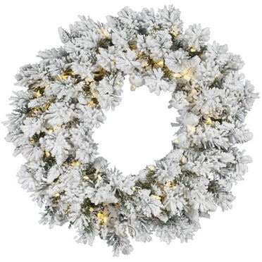 Vickerman 42" Flocked Snow Ridge Artificial Christmas Wreath, Warm White LED Lights