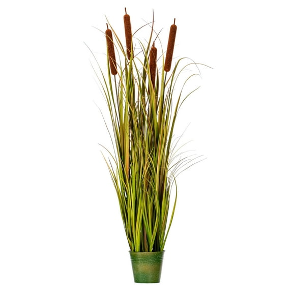 Vickerman 48" Artificial Potted Grass with Brown Cattails.