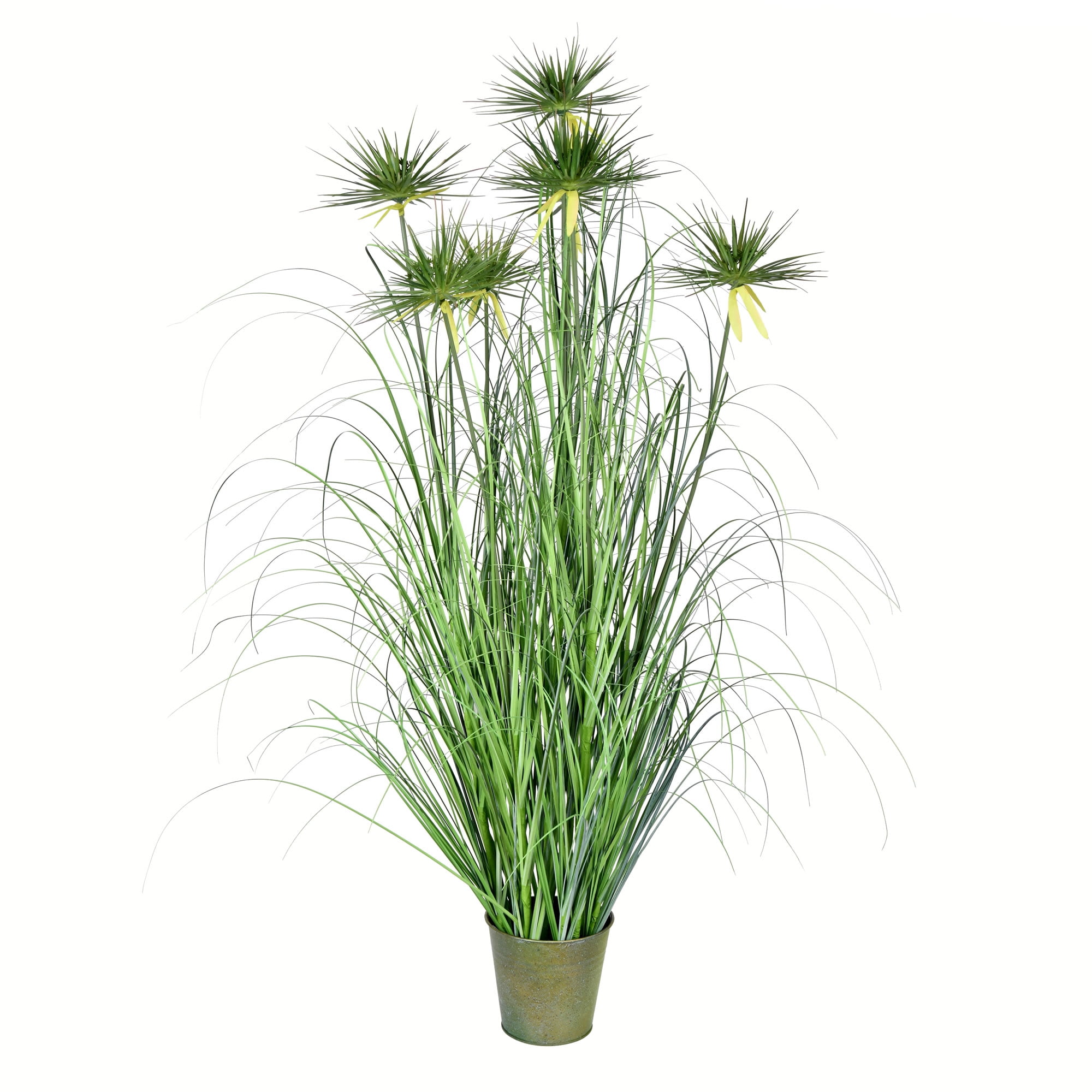 Tiny Green Faux Grass Plant in Iron Pot