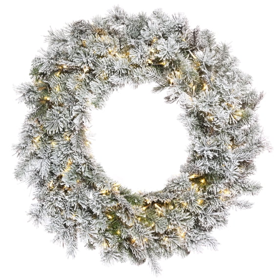 Vickerman 48" Flocked Kiana Artificial Christmas Wreath with Warm White LED lights.