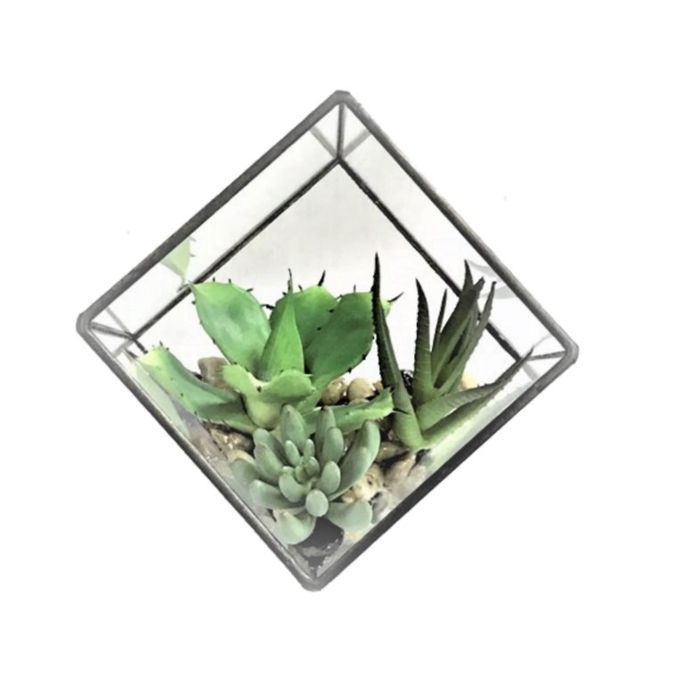 Vickerman 5.5" Artificial Green Succulents Diamond Terrarium. - Walmart.com