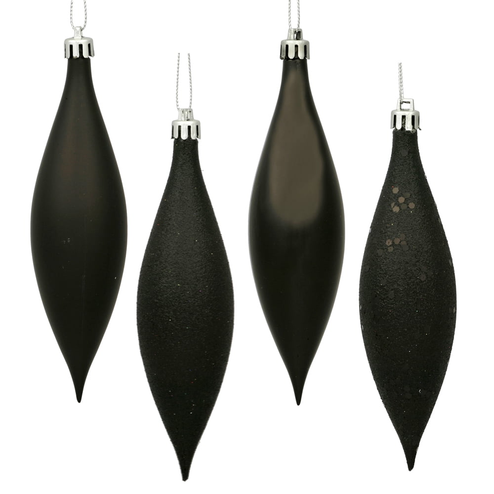 Black Shatterproof Plastic Finial Drop Ornaments Set of 8