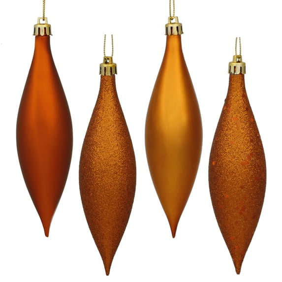 Vickerman 5.5" Burnished Orange Finial Drop Christmas Ornament, Assorted 4 Finish, 8 per Pack