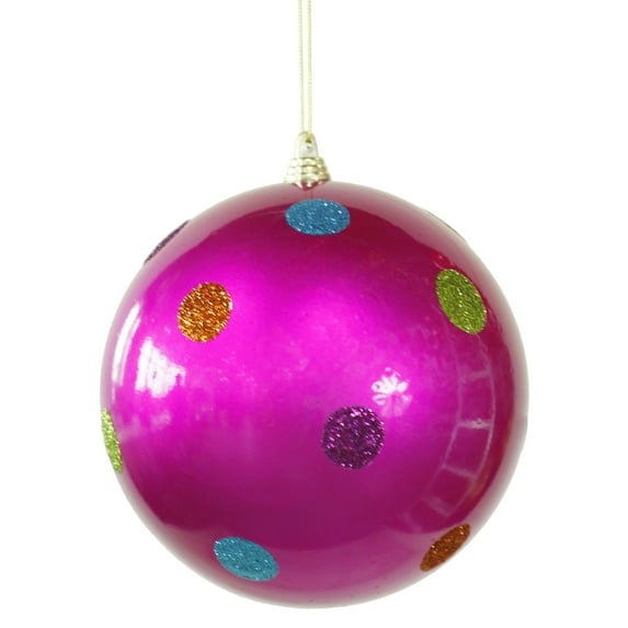 Vickerman 5.5" Cerise Candy Finish Ball Christmas Ornament with Multi-Colored Polka Dots