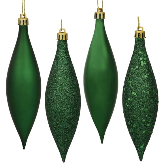 Vickerman 5.5" Emerald Finial Drop Christmas Ornament, Assorted 4 Finish, 8 per Pack
