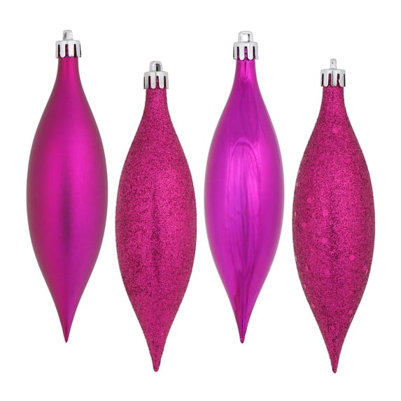 Vickerman 5.5" Fuchsia Finial Drop Christmas Ornament, Assorted 4 Finish, 8 per Pack
