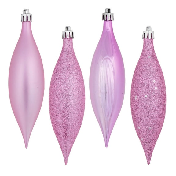 Vickerman 5.5" Pink Finial Drop Christmas Ornament, Assorted 4 Finish, 8 per Pack