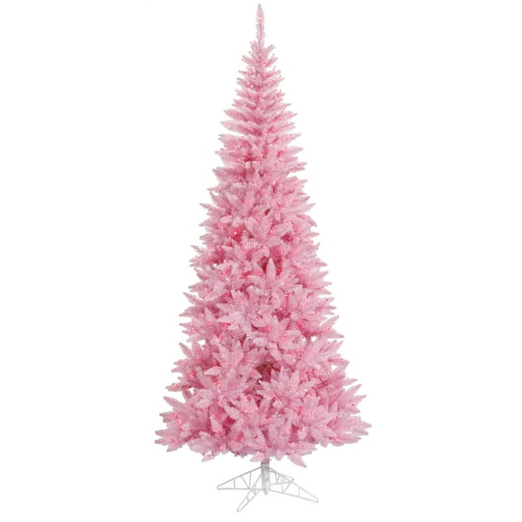 Vickerman 5.5' Pink Fir Slim Artificial Christmas Tree, Pink  Dura-lit LED Lights