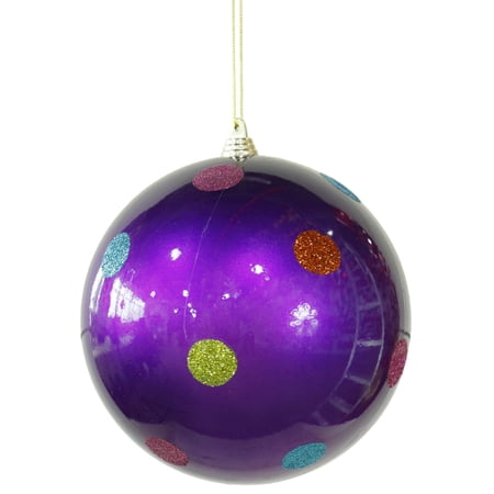 Vickerman 5.5" Purple Candy Finish Ball Christmas Ornament with Multi-Colored Polka Dots price history and forecast - Vickerman M120206