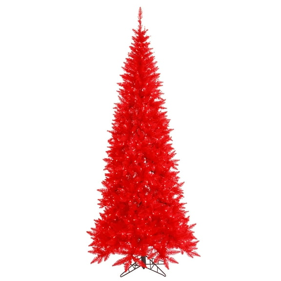 Vickerman 5.5' Red Fir Slim Artificial Christmas Tree, Red Dura-lit LED Lights