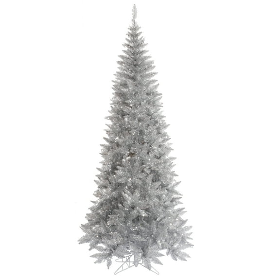 Vickerman 5.5' Silver Tinsel Fir Slim Artificial Christmas Tree, Unlit