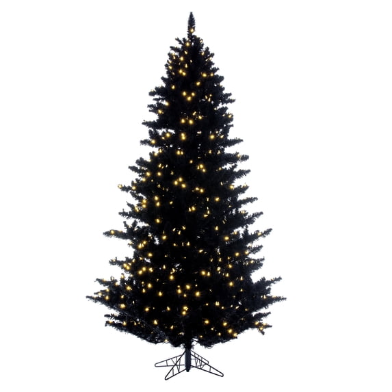 Vickerman 5.5' x 43" Flocked Black Fir Christmas Tree, Warm White LED Mini Lights.