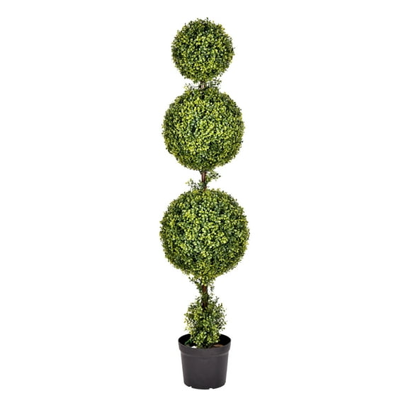 Vickerman 5' Artificial Potted Triple Ball Green Boxwood Topiary. Ball sizes are 10", 12" and 14".