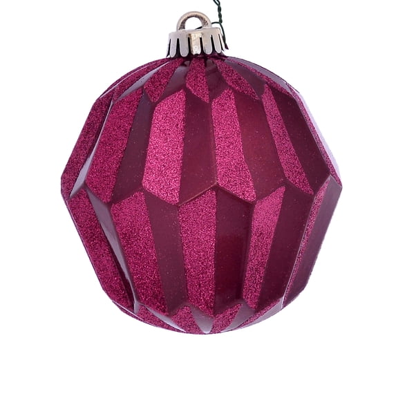 Vickerman 5" Berry Red Glitter Faceted Ball Ornament, 3 per Bag