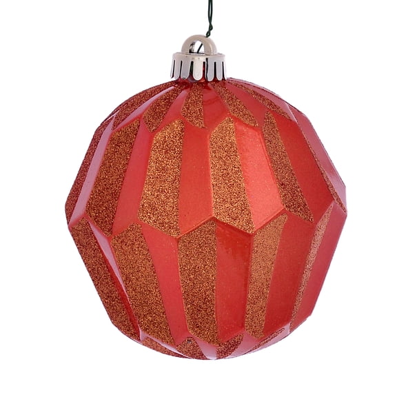 Vickerman 5" Burnish Orange Glitter Faceted Ball Ornament, 3 per Bag