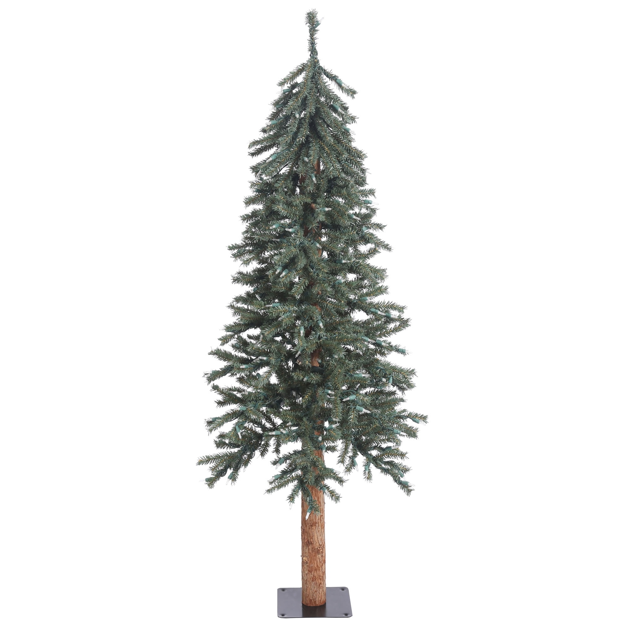 5' Green PVC Alpine Christmas Tree with Natural Bark Trunk