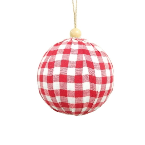 Vickerman 5" Red and White Plaid Cloth Ball Christmas Ornament, 2 pieces per box