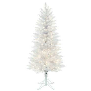 Vickerman 5' Sparkle White Spruce Pencil Artificial Christmas Tree, Warm White LED Lights