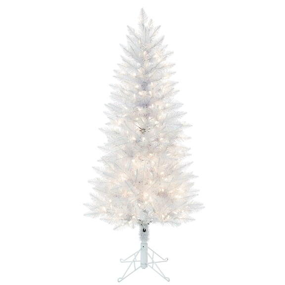 Vickerman 5' Sparkle White Spruce Pencil Artificial Christmas Tree, Warm White LED Lights