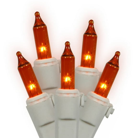 Vickerman 50 Amber Mini Light Set on White Wire, 16' Christmas Light Strand