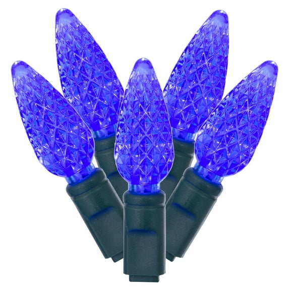 Vickerman 50 Blue C6 LED Light on Green Wire, 25' Christmas Single Mold Light Strand