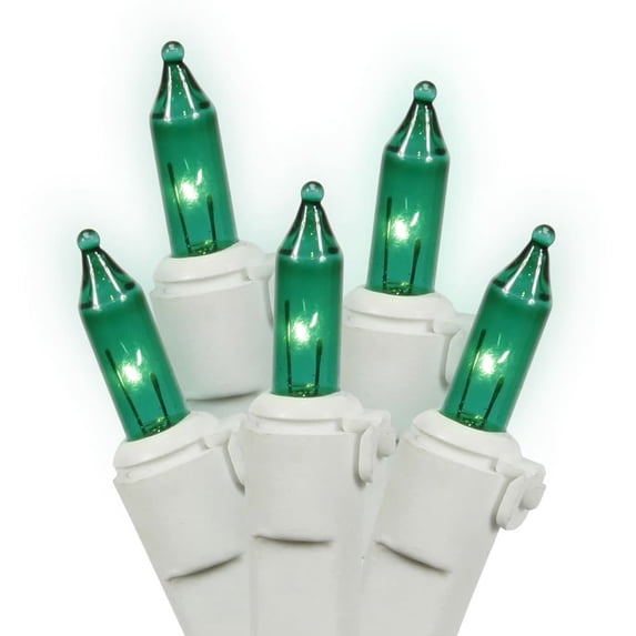 Vickerman 50 Green Mini Light Set on White Wire, 16' Christmas Light Strand in Polybag