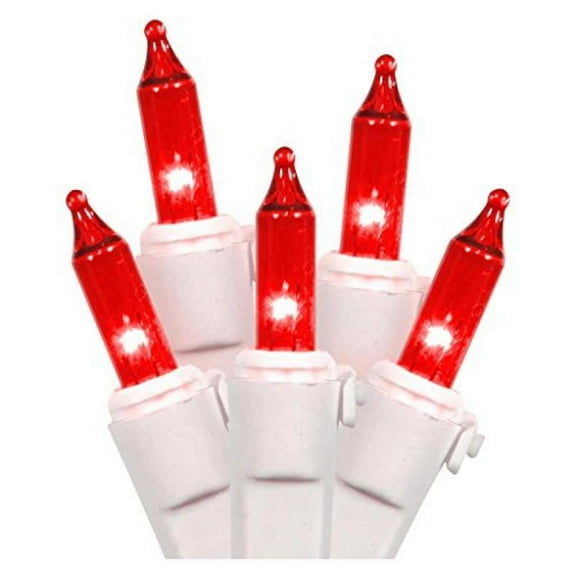 Vickerman 50 Light Mini Light Set Red Duralit Lights on White Wire